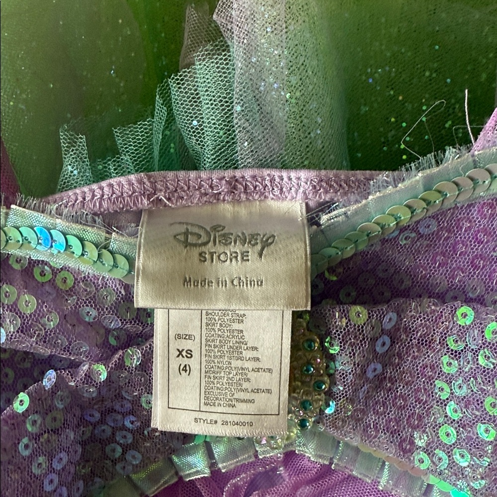Disney Store XS 4 Little Mermaid dress Costume with crown and Minnie plush - Picture 8 of 8